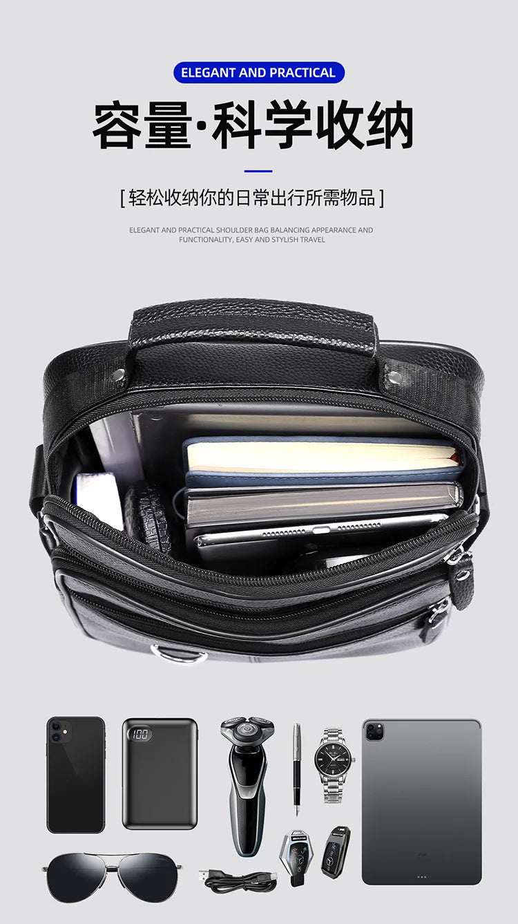 High quality genuine leather men's crossbody bag soft cowhide simple, casual, business style small shoulder bag for men Handbag