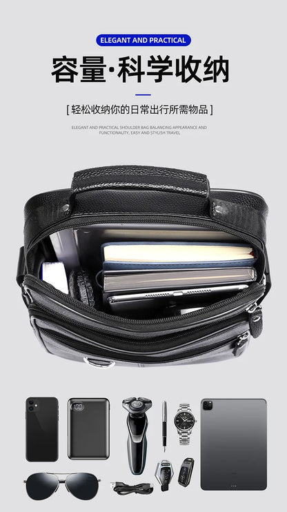 High quality genuine leather men's crossbody bag soft cowhide simple, casual, business style small shoulder bag for men Handbag