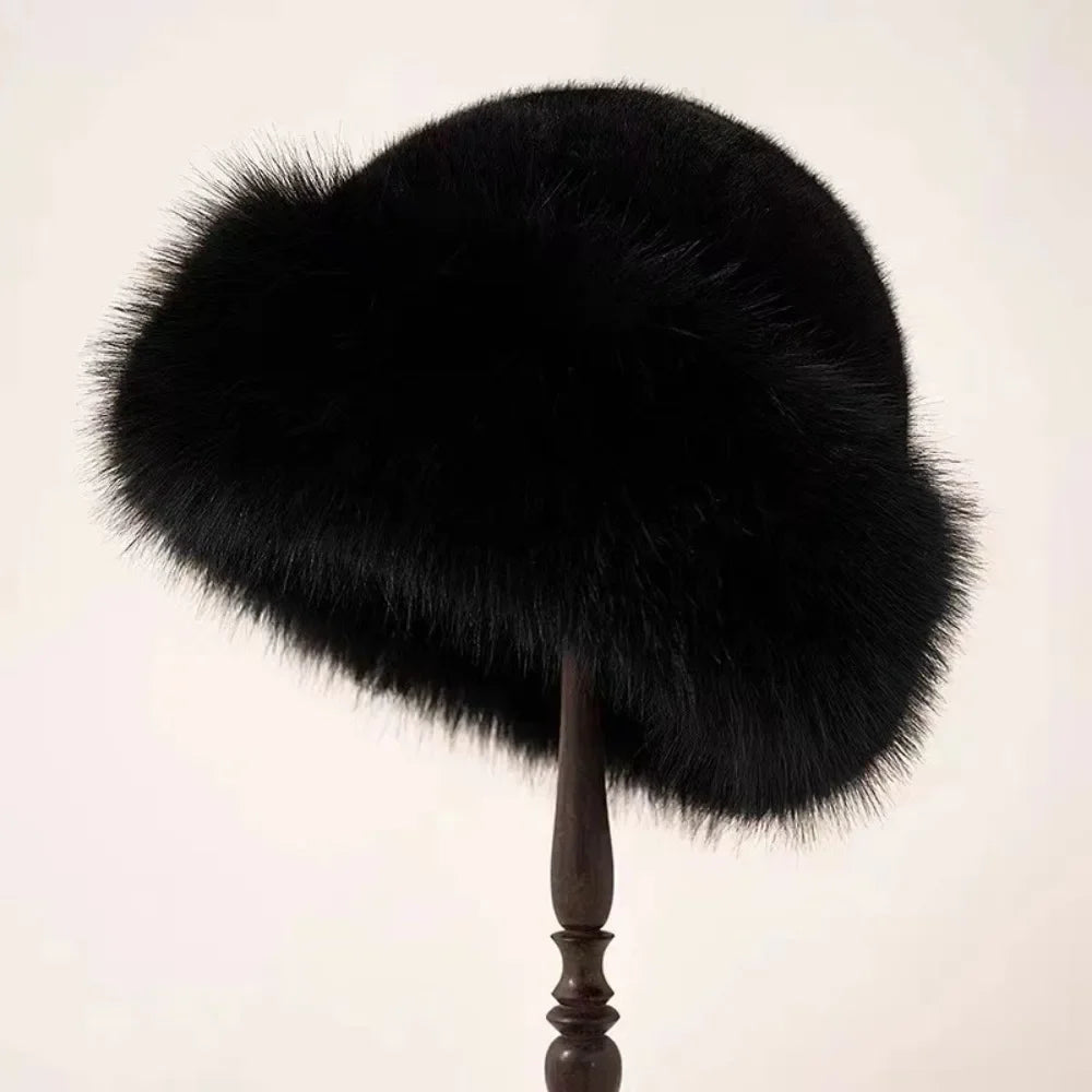 Women's Fluffy Fur Bucket Hat Plush Winter Fisherman Cap Warm Thick Hat for Snowy Days Christmas Gifts