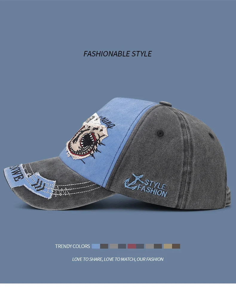 Four Seasons Washed Vintage Distressed Curvy Brimmer Cap Men's Women's Fashion Patch Embroidery Sun Cap Adjustable