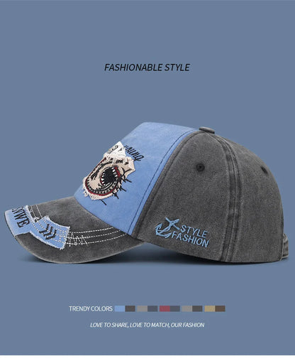 Four Seasons Washed Vintage Distressed Curvy Brimmer Cap Men's Women's Fashion Patch Embroidery Sun Cap Adjustable
