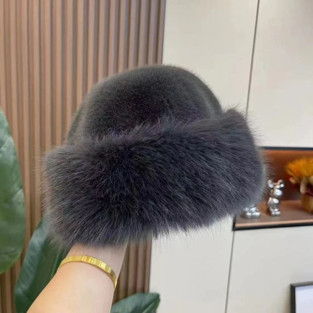 Women's Fluffy Fur Bucket Hat Plush Winter Fisherman Cap Warm Thick Hat for Snowy Days Christmas Gifts