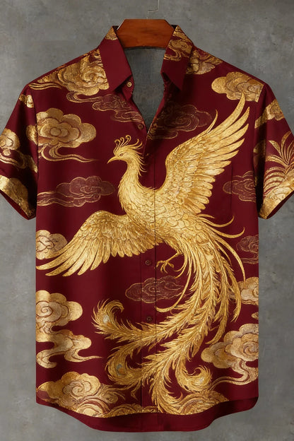 2026 Men's New Natural Tiger Phoenix Pattern 3D Printed Linen Casual Shirt Hawaiian Outdoor Activity Short-sleeved Clothing Men