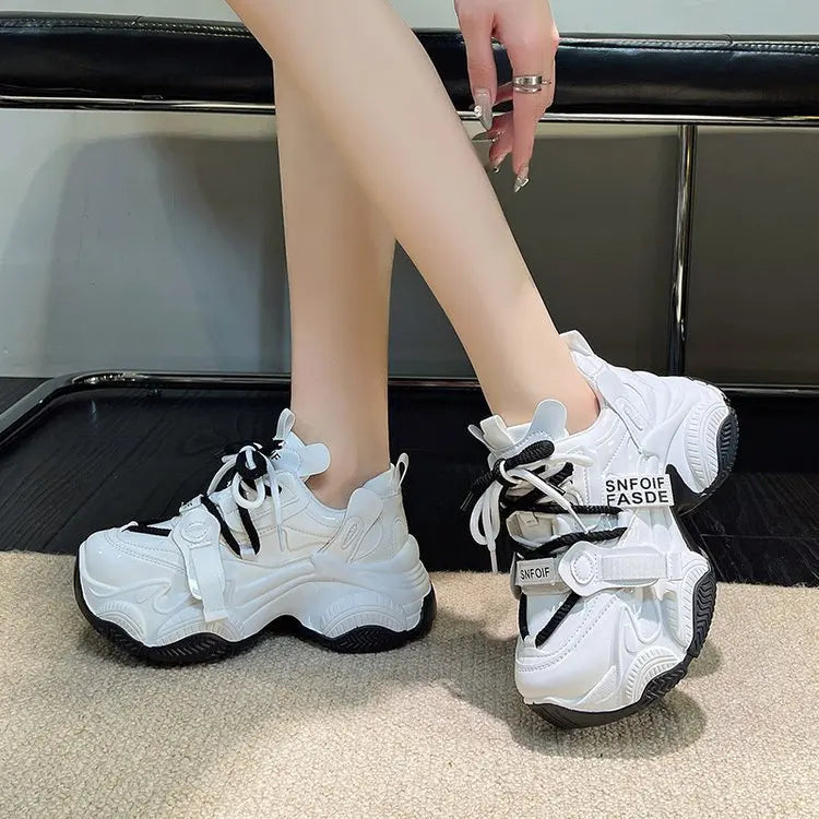 Women Chunky Sneakers Spring New Fashion Lace Up Red Platform Shoes Outdoor Trendy Versatile Casual Sports Shoes Zapatos Mujer