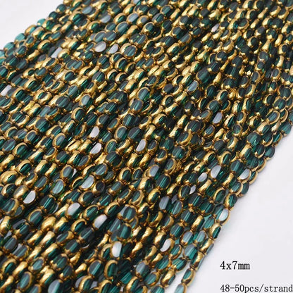 4x7mm 50pcs/lot Briolette Oval Glass Beads Plating Gold Color Crystal Glass Loose Spacer Beads For Beads for Jewelry Making DIY