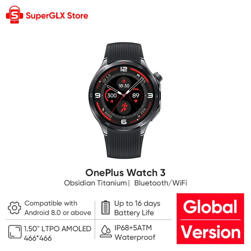 Global Version OnePlus Watch 3 Smart Watch 1.50inches LTPO AMOLED Display Snapdragon W5 Processor Dual Frequency GPS Wear OS