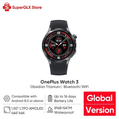 Global Version OnePlus Watch 3 Smart Watch 1.50inches LTPO AMOLED Display Snapdragon W5 Processor Dual Frequency GPS Wear OS