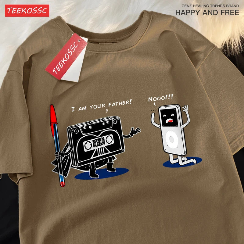 Fun Cassette Tape I Am Your Father Male Clothes Hip Hop Oversize T-Shirts Summer Casual Short Sleeve Cotton Loose Street T Shirt