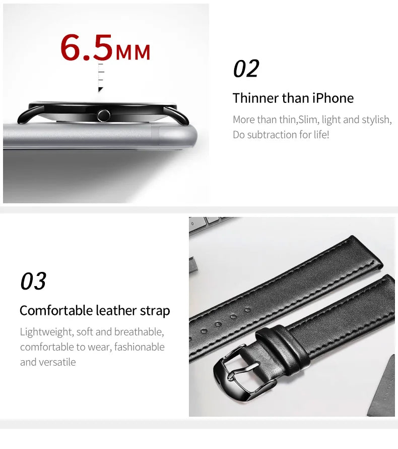Top Brand OLEVS Ultra Thin 6.5mm Minimalist Fashion Quartz Watch for Men Leather Strap Auto Date Male Waterproof Mens Wristwatch