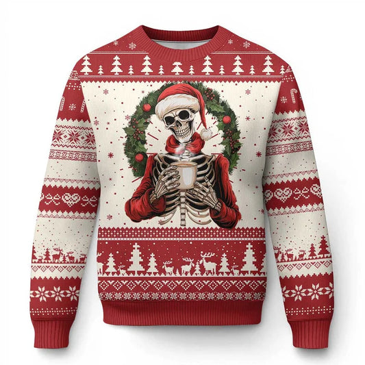 2027 Choose a Darker Holiday Look with an Ugly Christmas Sweater Gothic Skeleton Graphics on Printed Long Sleeve Xmas Sweaters