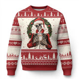2027 Choose a Darker Holiday Look with an Ugly Christmas Sweater Gothic Skeleton Graphics on Printed Long Sleeve Xmas Sweaters
