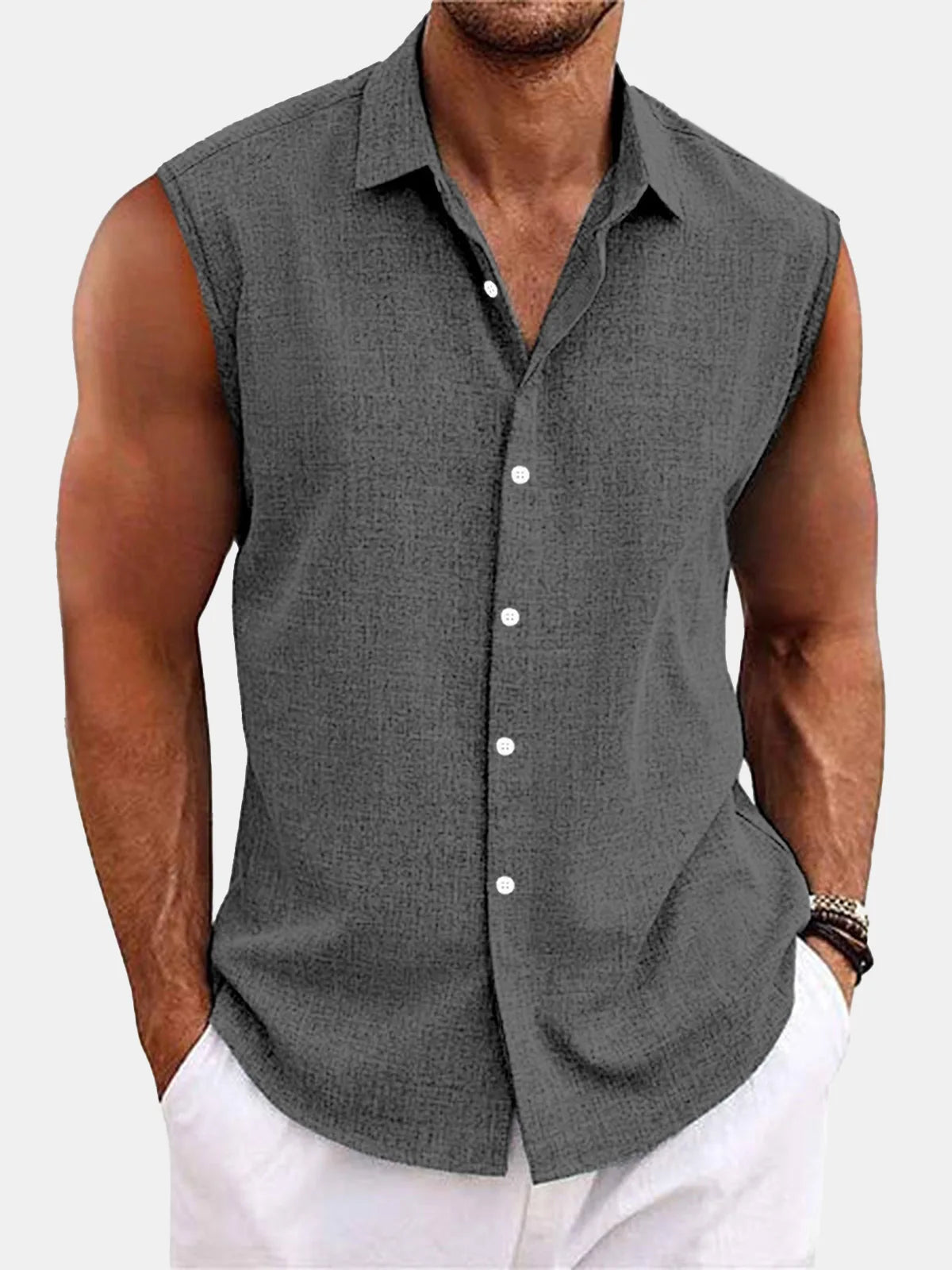 Men's Summer Short Sleeve Shirt Casual Solid Color Beach Top with Collar Lightweight Breathable Casual Button Up Shirts for Men