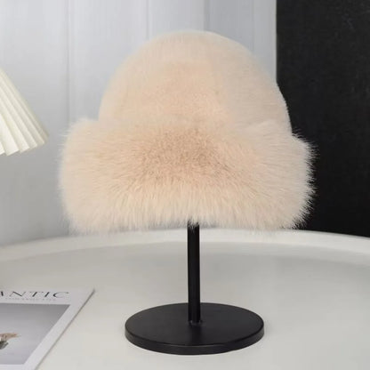 Women's Fluffy Fur Bucket Hat Plush Winter Fisherman Cap Warm Thick Hat for Snowy Days Christmas Gifts