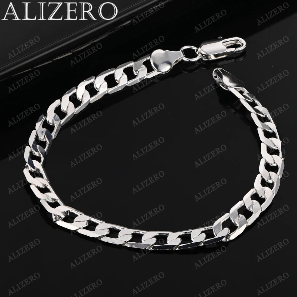 ALIZERO 925 Sterling Silver Bracelet 4/6/8/10/12mm Side Chain Bracelets For Men Women Fashion Fine Jewelry Wholesale