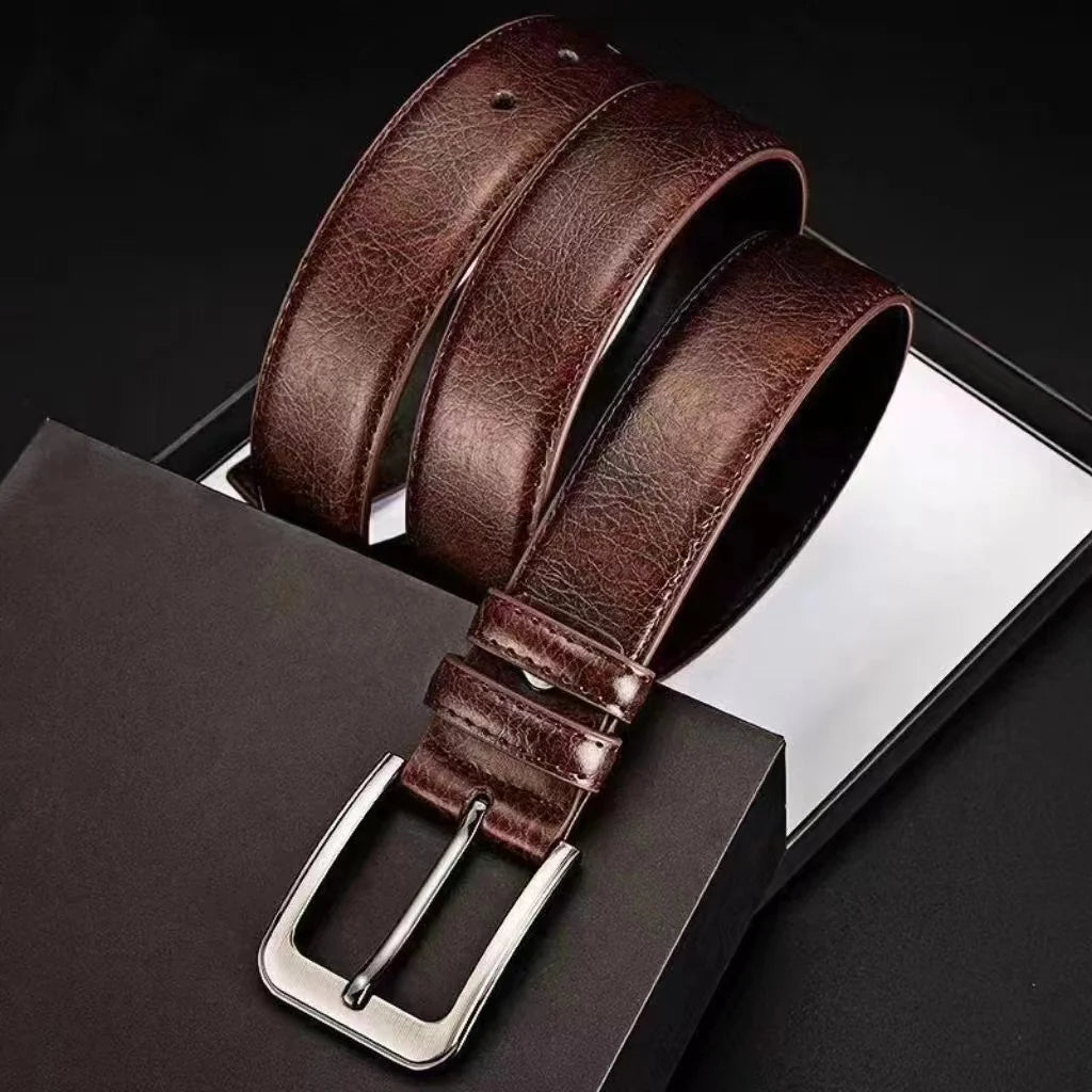 Authentic genuine leather luxury brand men's belt, fashionable business alloy needle buckle belt for men