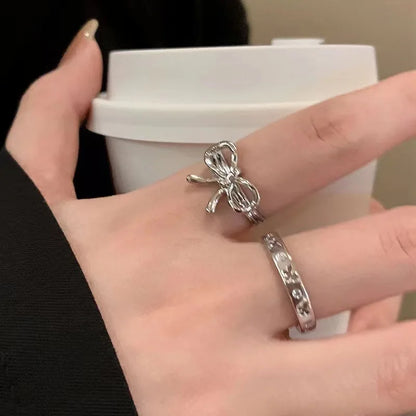 Fashion Trend Pink Crystal Bowknot Heart Rings Zircon Ring Y2K Shiny Zircon Rings for Women Girls Party Aesthetic Jewelry 2024 N