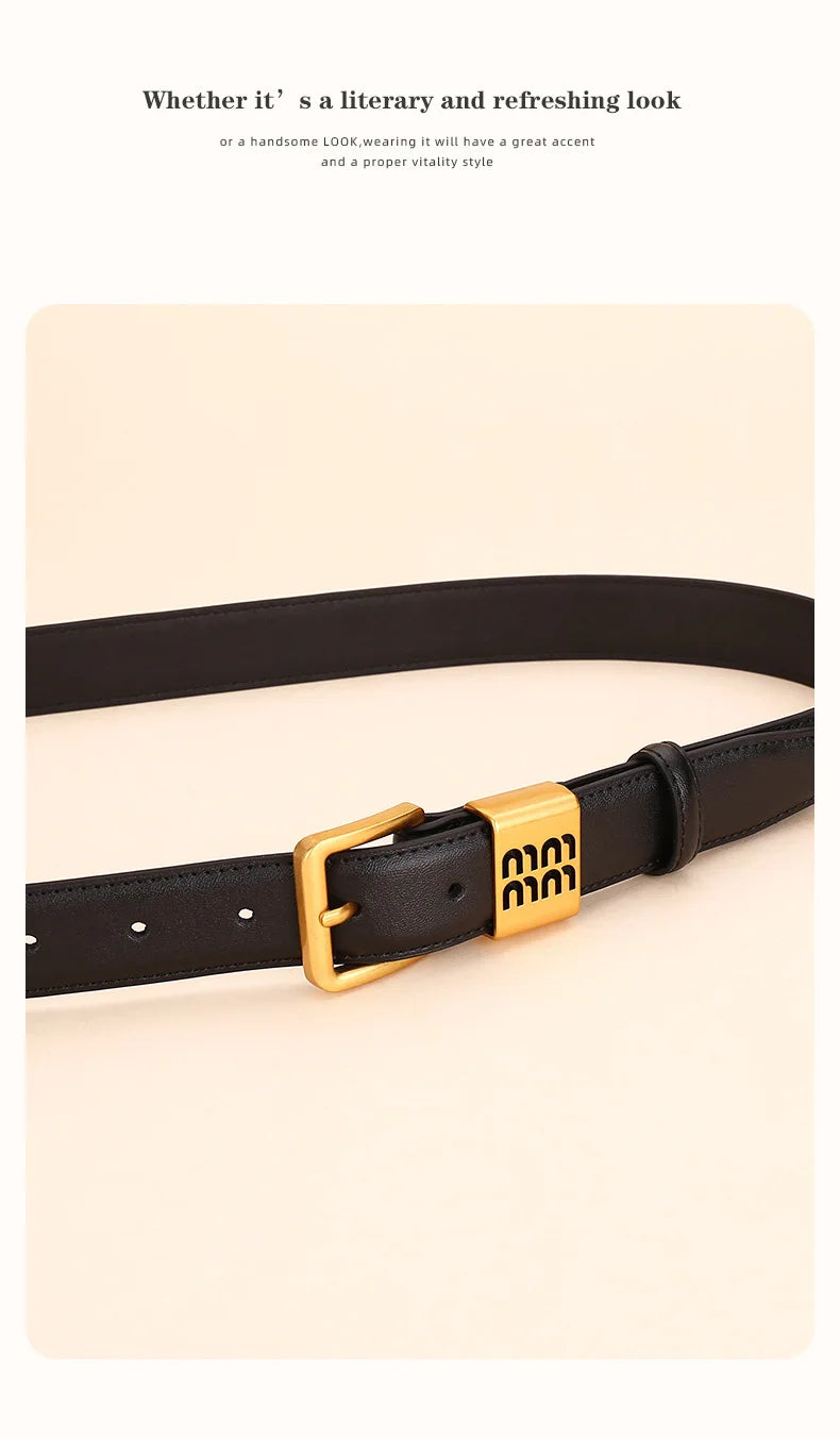 Genuine leather cowhide belt for women; versatile decorative waist belt with a sense of design; fashionable denim belt for ladie