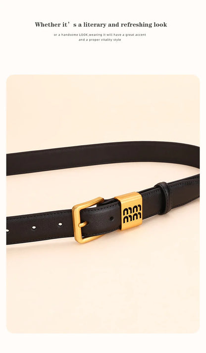 Genuine leather cowhide belt for women; versatile decorative waist belt with a sense of design; fashionable denim belt for ladie