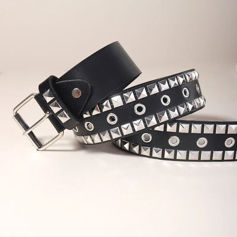 Black Belt for Women and Men, Unisex Personality Five-Pointed Star Studded Buckle Jeans Belt for Men Business style High Quality