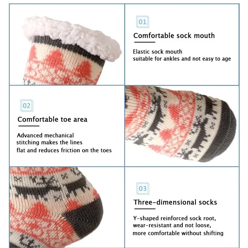 Christmas Gift Thermal Socks Women Winter Warm nightwear Plush Soft Floor Fuzzy Fluffy Fur Slipper Sock Thick Ladies Cute Cow