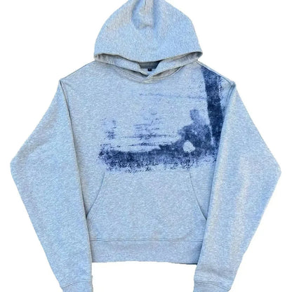 Y2k American Gray Gothic Retro pattern Printed Pullover Hoodie Men and Women Hip Hop Fashion Jogger Casual Oversized Sweatshirt