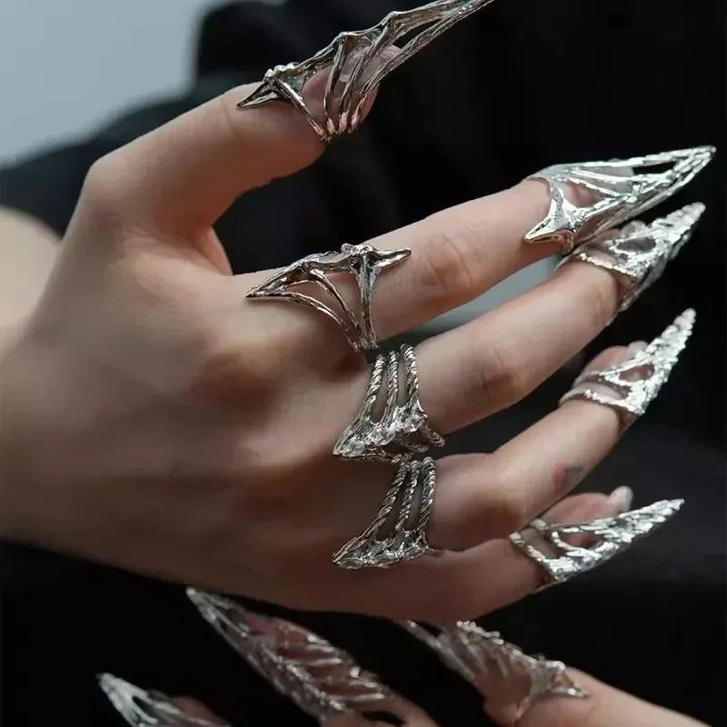 New Gothic Rock Machinery Manicure Fingertip Ring Nail Ring Punk Metal Jewelry Accessories for Women Party Gifts for Girlfriends
