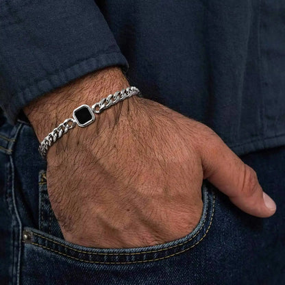 Vnox 5mm Width Adjustable Chain Bracelet for Men, Stainless Steel Acrylic Six-Sided Polished Jewelry Gifts for Husband Son‌ Him