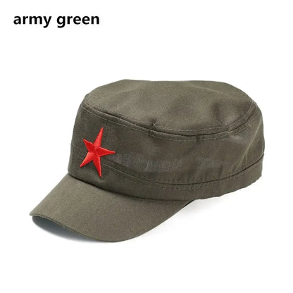 Unisex Cotton Men Cap Spring Summer Beach Outdoor Street Street Cool Church Sunhat Flat Top Hat With Red Star Dropshipping