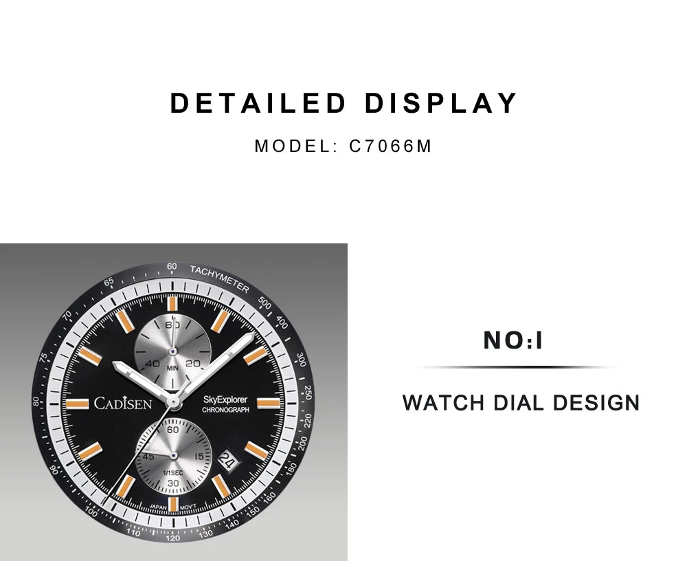 CADISEN New Mens Watches Luxury Quartz Watch For Man Chronograph Japan MIYOTA 0S11 Men Gift Luminous Waterproof Canvas Wristwatc
