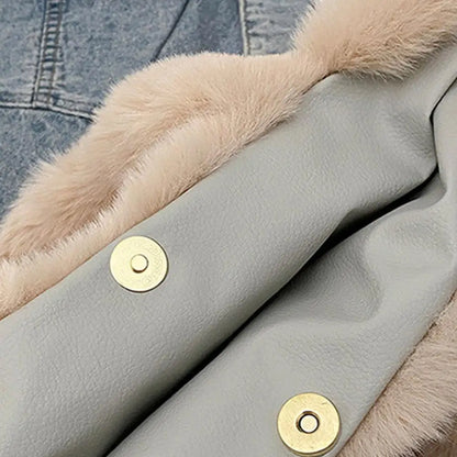 Women Plush Shoulder Bag Fluffy Handbag Large Capacity Casual Commuting Bag Furry Carrying Bag Soft Shopper Bag