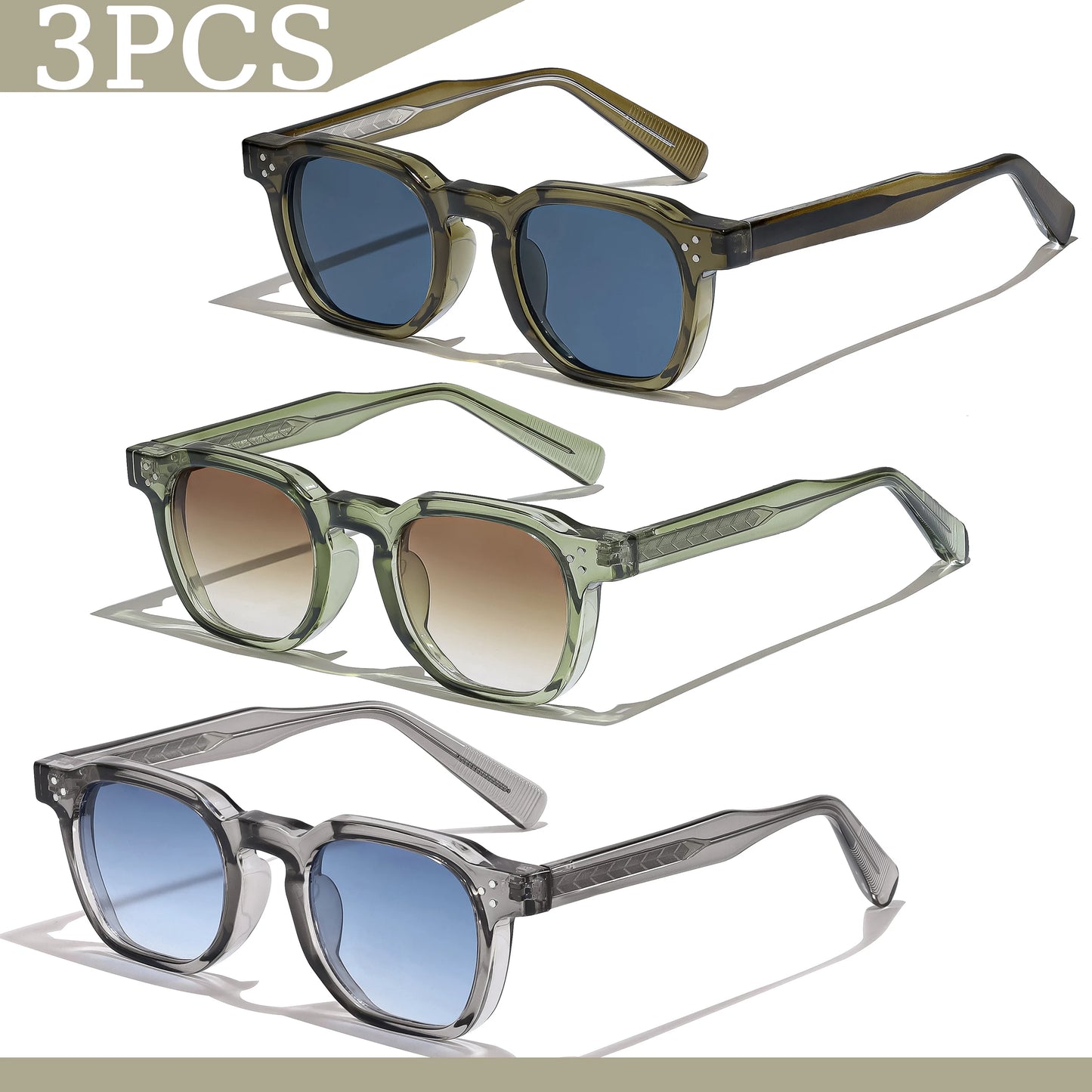 1/2/3 Pcs Wholesale New Square Retro Sunglasses Men Fashion Punk Sun Glasses Women Travel Eyewear Lunette De Soleil Femme UV400
