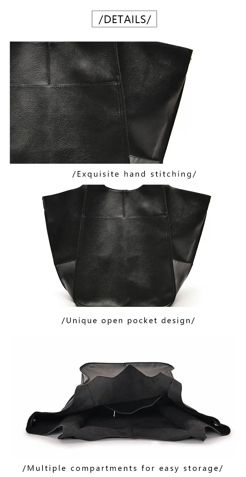 Rretro Handmade Big Beach Tote Bag High Capacity Zipper Shoulder Solid Color Multifunction Handbags For Ladies