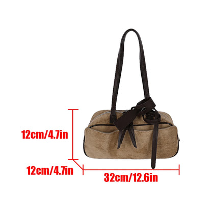 Retro Hand-Held Bowling Bag for Women's Autumn and Winter New Fashion Trend Suede Underarm Bag, Niche Commuting Bag