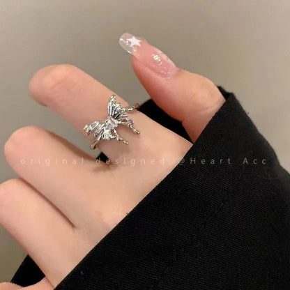 Fashion Trend Pink Crystal Bowknot Heart Rings Zircon Ring Y2K Shiny Zircon Rings for Women Girls Party Aesthetic Jewelry 2024 N
