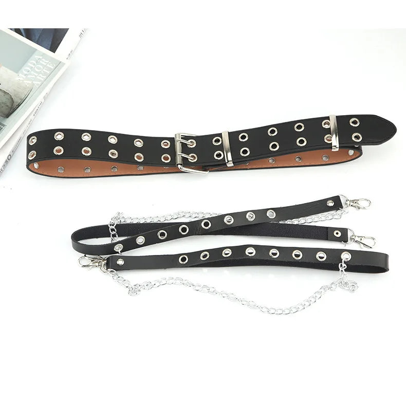 Harajuku Dark Girl Punk Gothic Style Double-breasted Buttonhole Single-breasted Buttonhole Belt Decoration Jk Waist Chain Strap