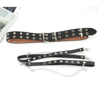 Harajuku Dark Girl Punk Gothic Style Double-breasted Buttonhole Single-breasted Buttonhole Belt Decoration Jk Waist Chain Strap