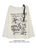 Vintage Y2K Oversize Off shoulder T shirt With Print Women Ripped Top Hole Long sleeve Baggy Basic T shirt Pulovers Ladies Tops