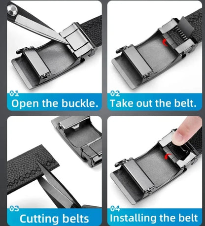 High Quality Genuine Leather Casual Belt Men, Adjustable Automatic Buckle Belts, Black/Brown Cuttable Ratchet Belt for men
