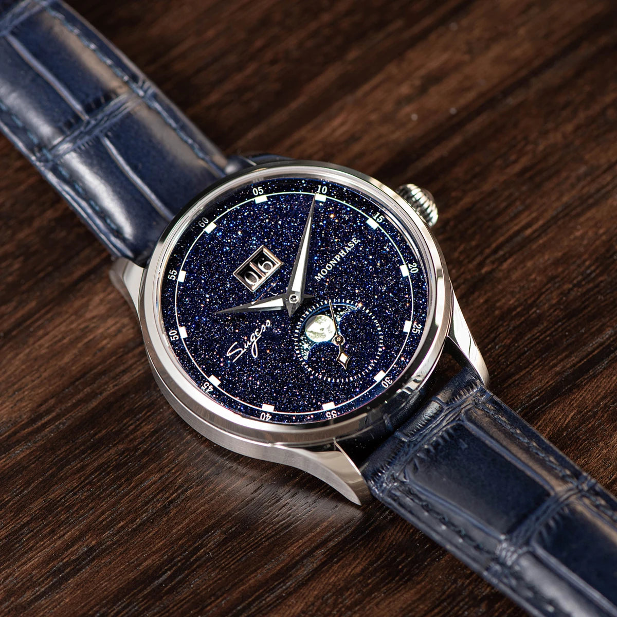 Sugess Mens Watch Limited Edition Moonphase 316L Stainless Steel Case Tianjin ST2528 Movement Luxury Gemstone Stars Dial Gift V3