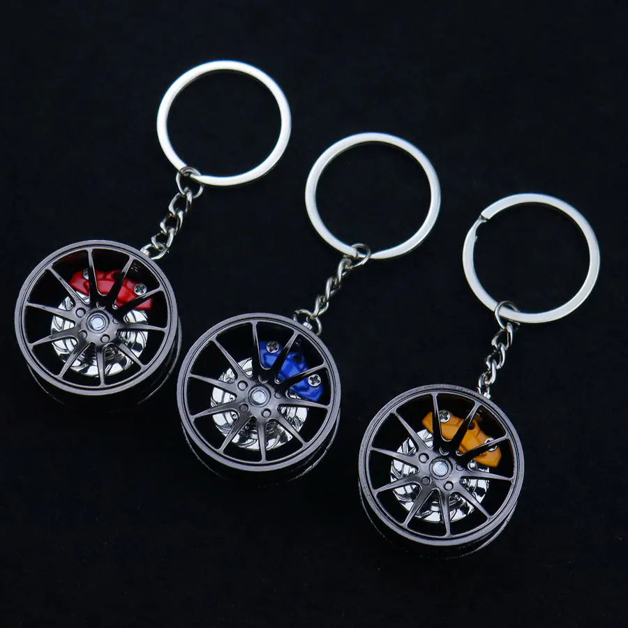 Fashion Metal Wheel Hub Keychain Fidget Spinner Toys Rotating Car Wheels Pendant Key Chains Birthday Fathers Day Party Gift