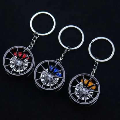 Fashion Metal Wheel Hub Keychain Fidget Spinner Toys Rotating Car Wheels Pendant Key Chains Birthday Fathers Day Party Gift