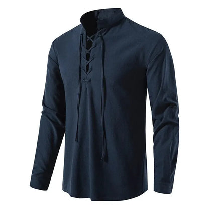 King Billion Men's Shirts Casual Men Cotton Linen Long Sleeve T-shirt Spring Autumn Vintage Shirt US Size Drawstring Neck