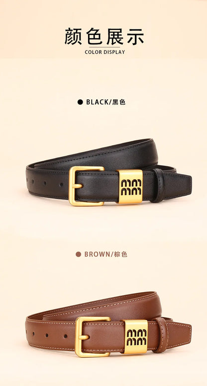 Genuine leather cowhide belt for women; versatile decorative waist belt with a sense of design; fashionable denim belt for ladie