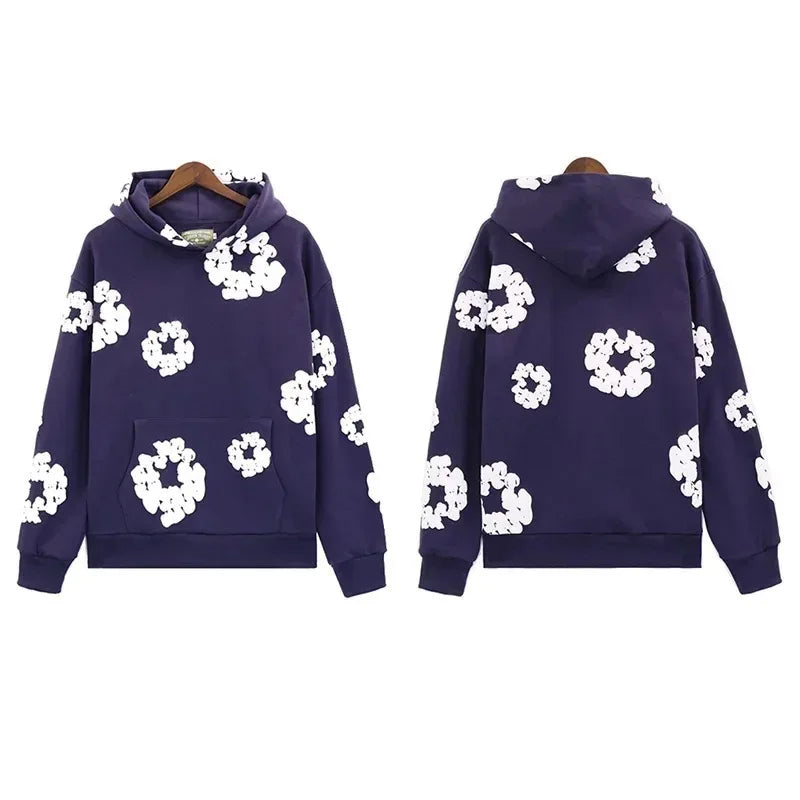DENIM TEARSTHoodie Cross border European and American Hot selling Cotton Foam Printed Tears Hoodie Men's and Women's Hoodies