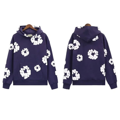 DENIM TEARSTHoodie Cross border European and American Hot selling Cotton Foam Printed Tears Hoodie Men's and Women's Hoodies
