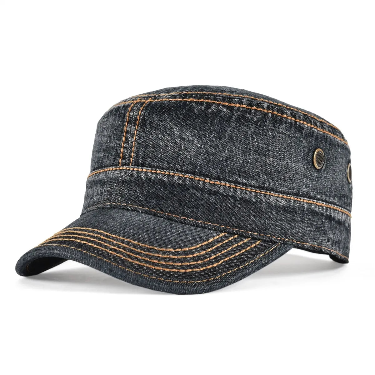VOBOOM Denim Army Cap Men Washed Cotton Bucket Hat Spring Fall Headpiece Flat Top Adjustable Peaked Visor Hats Trucker Hats