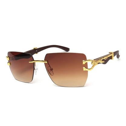 Rimless Square Leopard Frame Outdoor Sunglasses For Man Designer Gradient Sun Glasses Woman Fashion Vintage Luxury Eyewear